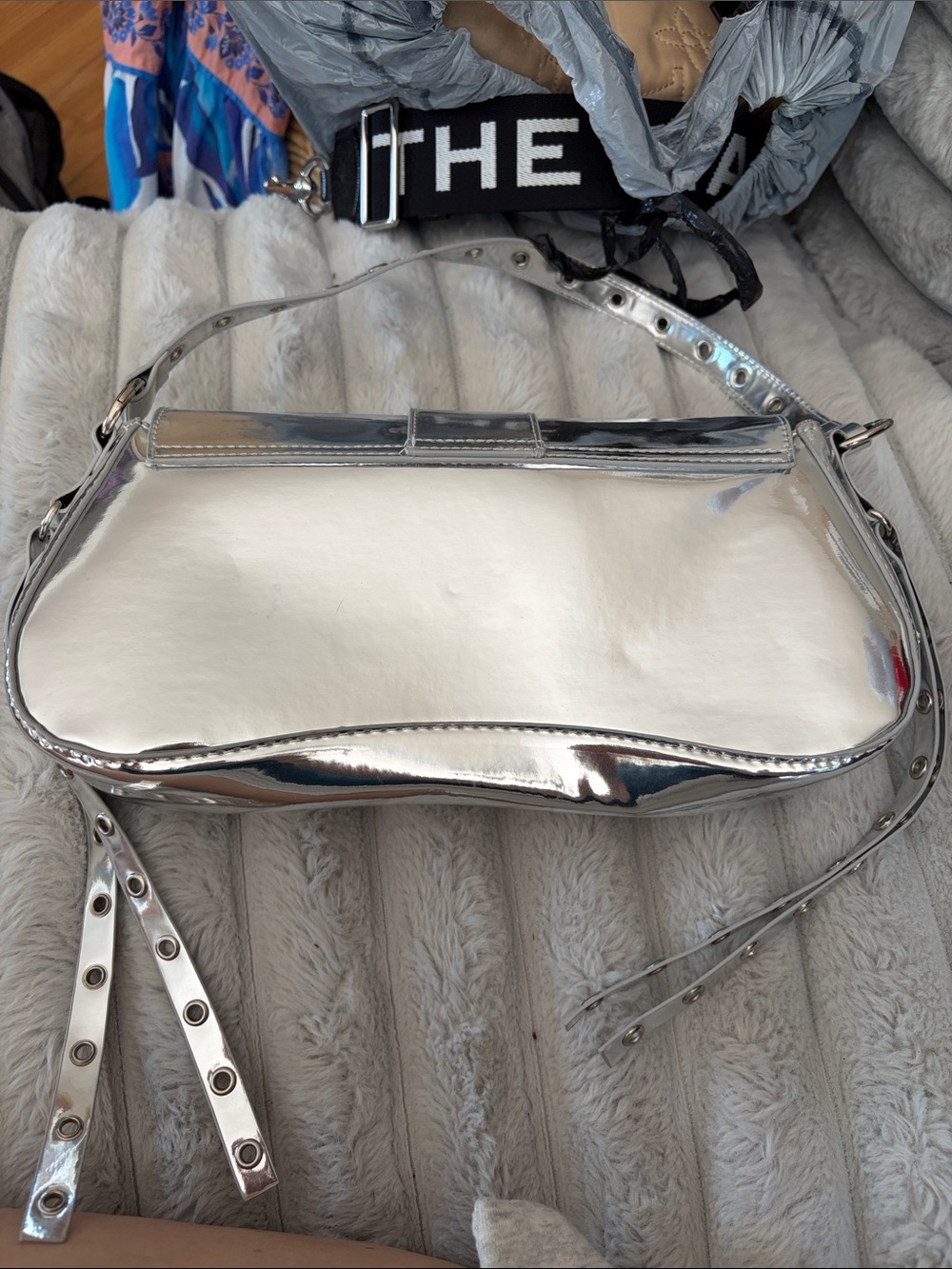 Silver Studded Buckle Shoulder Bag - Picture 2 of 4